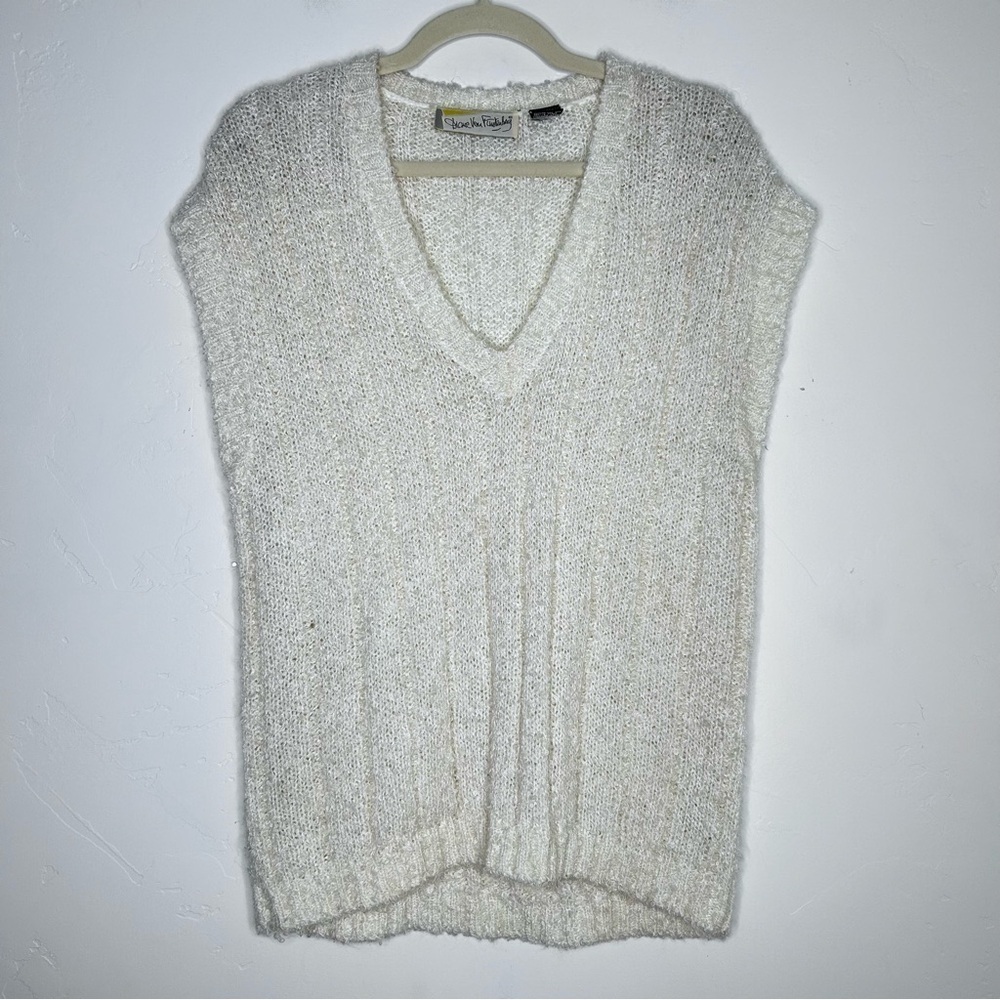 Vintage‎ Diane Von Furstenberg Cream Loose Knit Sweater Vest Size Medium Preppy